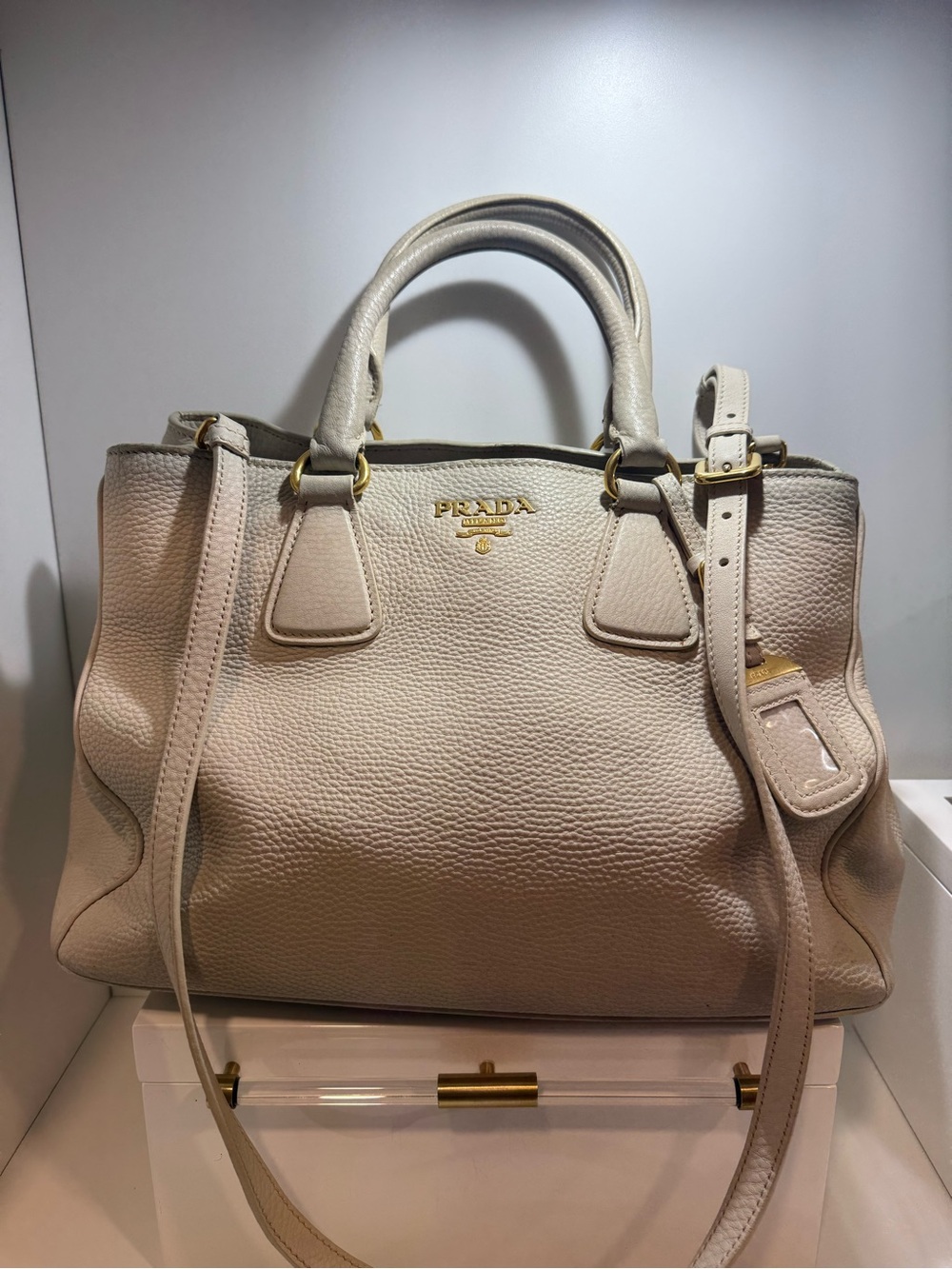 Prada Vitello Daino Ivory Two Way Tote Bag
